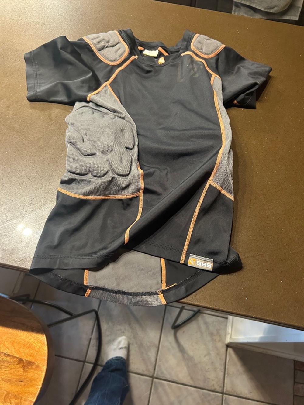 Kids Padded Short Sleeve Compression Top - Black & Gray with Orange Trim